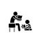 Parent reading a story to a child black icon, vector sign on isolated background. Parent reading a story to a child