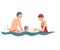 Parent Teaching her Little Son to Swim in Swimming Pool Vector Illustration