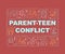 Parent teen conflict word concepts red banner
