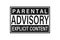 Parental advisory label text. Icon vector flat