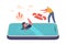 Parental Control, Father Throws Lifebuoy To Rescue His Child Drowning In The Smartphone Screen, Vector Illustration