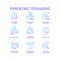 Parenting teenagers blue gradient concept icons set