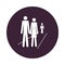 parents accompany children to school icon in badge style. One of marriage collection icon can be used for UI, UX