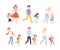 Parents Accompanying Their Children to School or Kindergarten Vector Set