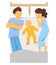 Parents with a baby sleeping on a bed. Vector color image