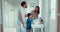 Parents, child and brushing teeth in family home bathroom while learning or teaching dental hygiene. A woman, man and