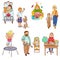 Parents with children cartoon icons collection