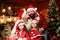 Parents and children excited about christmas. Bearded man and mother with cute daughters christmas eve. Spend time with