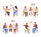 Parents communicating with child semi flat color vector characters set