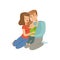 Parents embracing their son, mother and father sitting on the floor with kid, happy family concept vector Illustration