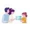 Parents giving present to daughter vector illustration. Family time together flat concept.