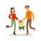 Parents Holding Hands With Kid, Happy Family Having Good Time Together Illustration