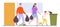 Parents and kid carrying trash bags to garbage can. Family housework