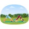 Parents with kid does yoga various exercises. Family yoga vector illustration.