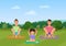 Parents with kid does yoga various exercises. Family yoga vector illustration.