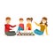 Parents And Kids Playing Chess, Happy Family Having Good Time Together Illustration