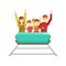 Parents And Kids Taking A Amusement Park Ride, Happy Family Having Good Time Together Illustration