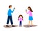 Parents with mobile smartphones. Family with daughter. People color vector illustration. Modern parenting