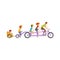 Parents riding on tandem bicycle with their three children, happy family, recreation with kids vector Illustration on a