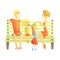 Parents, Son And Daughter Sitting On Park Bench, Happy Loving Families With Kids Spending Weekend Together Vector