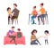 Parents talking. Father and mother have conversations with kids exact vector cartoon templates pictures