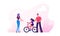 Parents Teaching Child Riding Bicycle in City Park. Happy Family Having Outdoors Activity Spending Time Together on Street