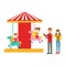 Parents Watching Kid Riding On Merry-Go-Round, Happy Family Having Good Time Together Illustration