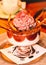 Parfait that is made to look like a cherry blossom tree in a Japanese cafe