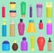 Parfume cosmetics bottles cleaning tidying up housework bottles packs template chemicals beauty fashion liquid domestic