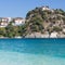 Parga Castle, view from Valtos Beach, Epirus, Greece