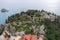 Parga city, Greece aerial drone view of Venetian Castle ruins