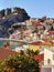 Parga city greek tourist resort houses roofs sea , greece