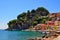 Parga, Epirus - Greece. Colorful houses amphitheatrically built next to the castle of Parga