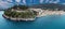 Parga, Epirus Greece. Drone aerial view of traditional Ionian coast city, Venetian Castle