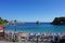 Parga, Greece, 17 July 2018 Tourists of various nationalities enjoy the sea and the beach of Parga