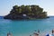 Parga, Greece, 17 July 2018 View of the small island and beach