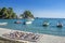 Parga port - Greece - Shell decorations â€“ Ships, Panagia Island and Ionian sea in background