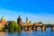 Pargue, view of the Lesser Bridge Tower and Charles Bridge (Karluv Most), Czech Republic.