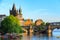 Pargue, view of the Lesser Bridge Tower and Charles Bridge (Karluv Most), Czech Republic.