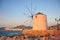 Parikia old town and traditional greek windmill