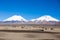Parinacota and Pomerade volcanos. High Andean landscape in the A