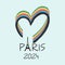 Paris 2024 Olympic sport games design. Background with brush painted heart and Eiffel tower silhouette
