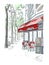 Paris bistro cafe illustration vector sketch red