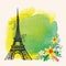 Paris card.Eiffel tower,Watercolor Narcissus