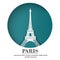 PARIS city of France in digital craft paper art. Night scene. Travel and destination landmark concept. Papercraft banner style