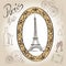 Paris eiffel tower illustration set. Love paris frame vintage collection. French cafe