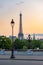 Paris Eiffel tower and lamppost with orange sky