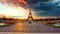 Paris, Eiffel tower at sunrise, Time lapse