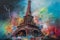 Paris Eiffle Tower Abstract colorful acrylic painting in Dali Styl Generative AI