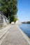 Paris, empty Seine river docks in a sunny day in France